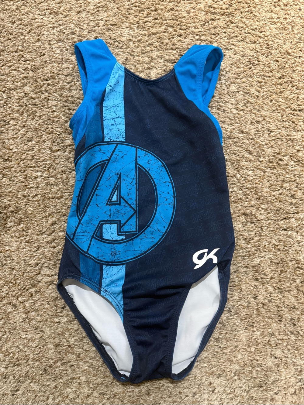 GK Navy and Bright Blue Avengers Logo Leotards